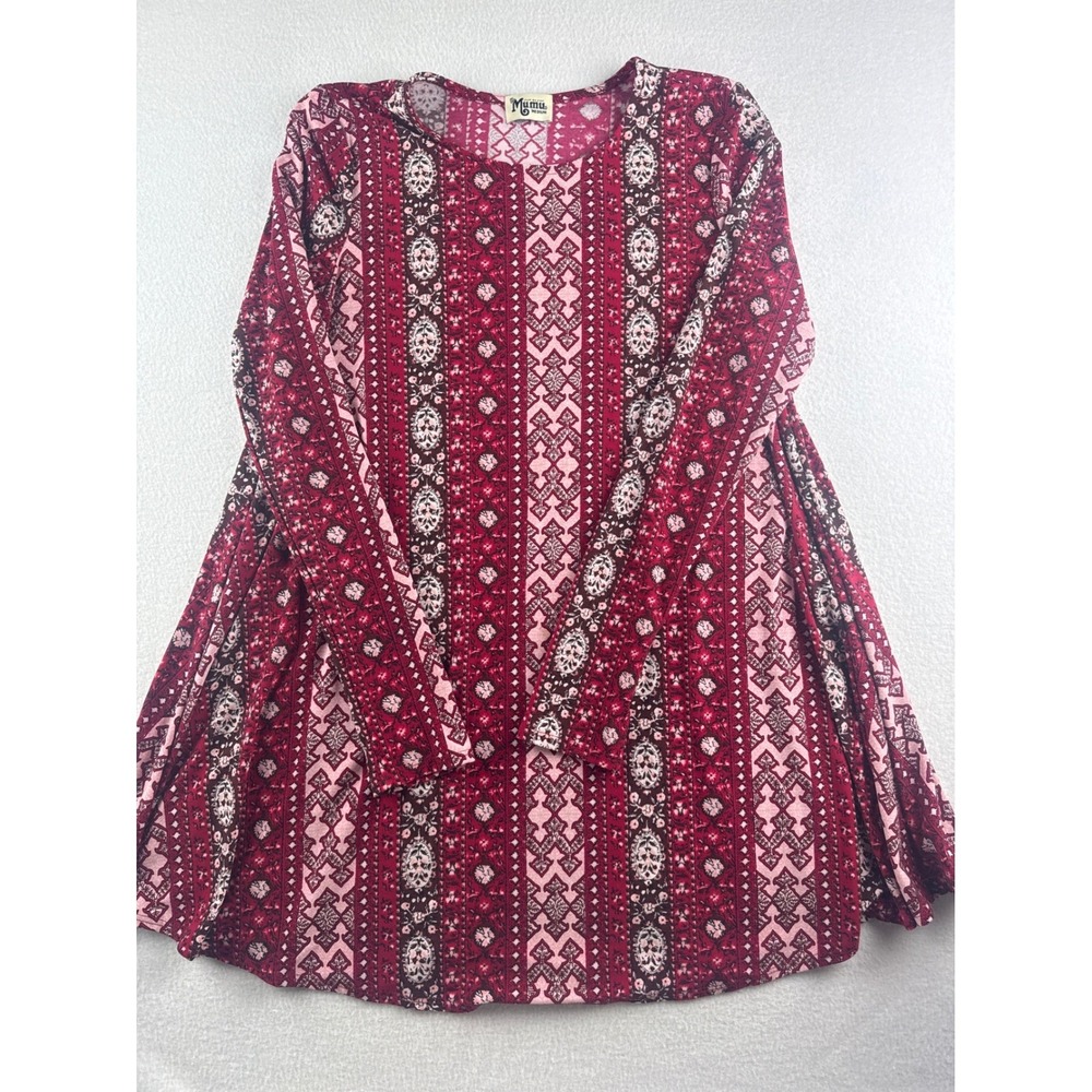 Show Me Your Mumu Women's Red Pink Pattern‎ Long Sleeve A Line Babydoll Top Med